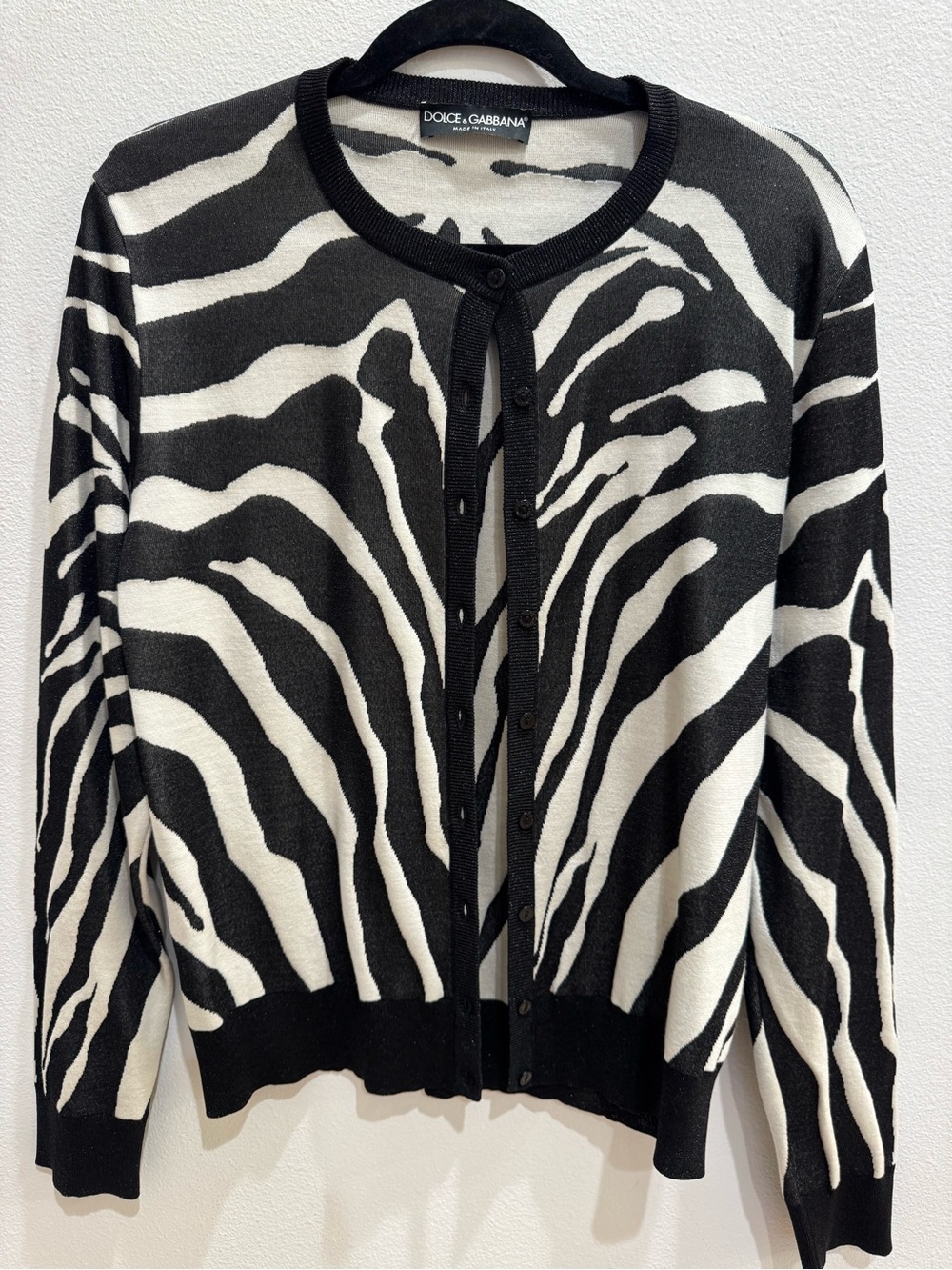 Dolce & Gabbana Black and White Zebra-Stripe Knit Cardigan M/L